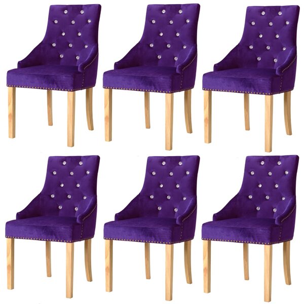 Dining Chairs 6 pcs Purple Solid Oak and Velvet
