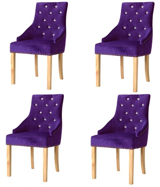 Dining Chairs 4 pcs Purple Solid Oak and Velvet