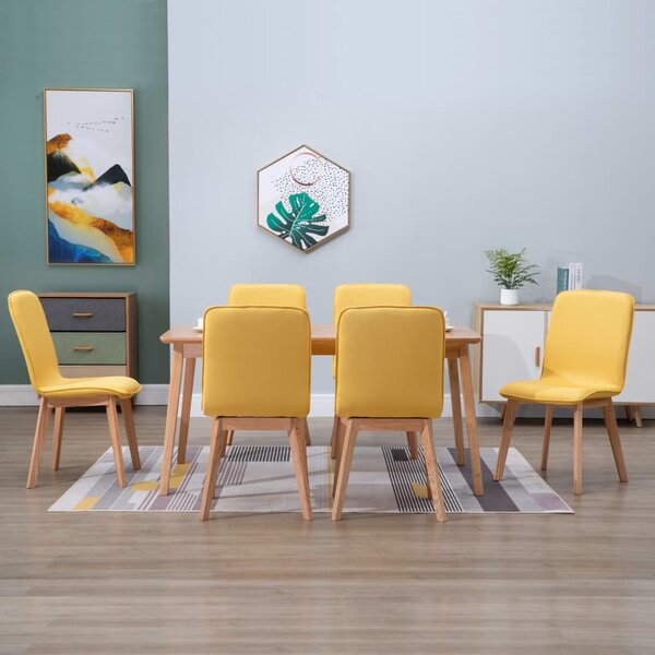 Dining Chairs 6 pcs Yellow Fabric and Solid Oak Wood