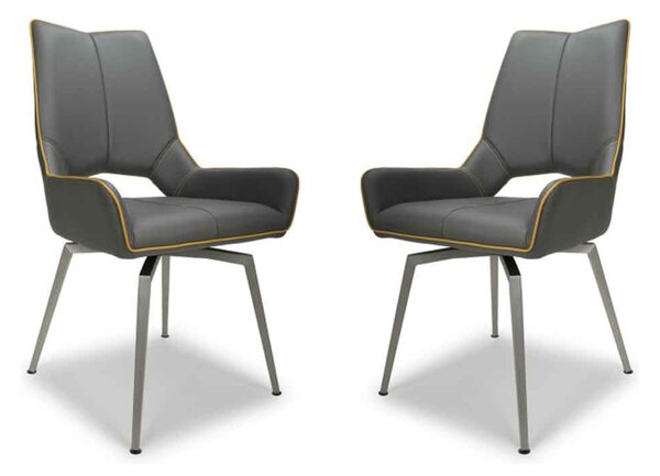 Mosul Grey Leather Dining Chairs With Steel Legs In Pair