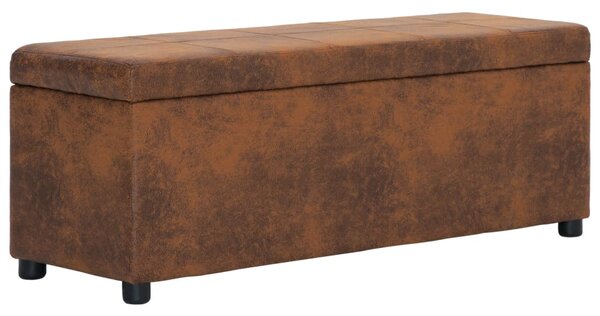 Bench with Storage Compartment 116 cm Brown Faux Suede Leather