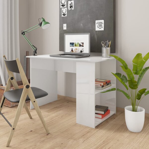 Desk High Gloss White 110x60x73 cm Engineered Wood