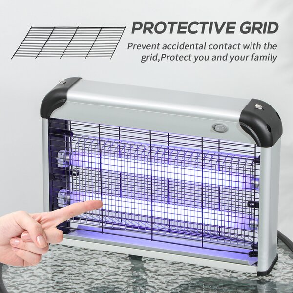 Outsunny Wall Hanging 20W Electric Insect Killer, Fly & Mosquito Zapper, Bug Zapper, Silver Aosom UK