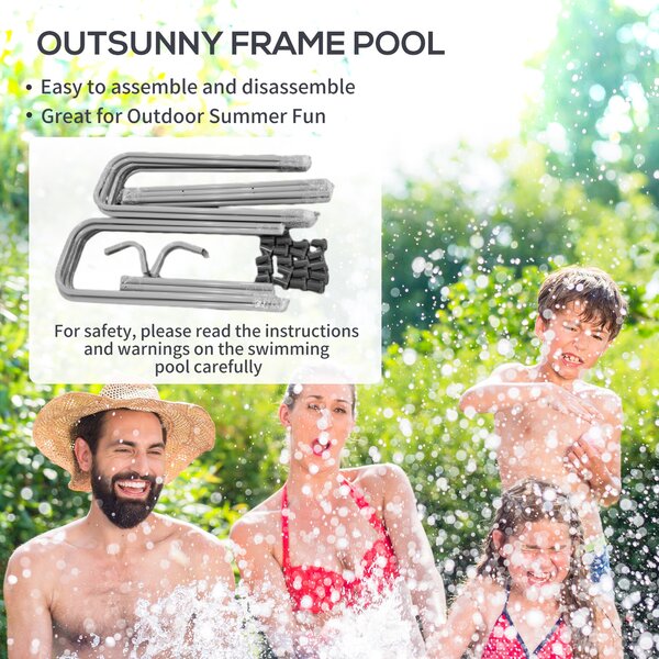 Outsunny Rectangle Steel Frame Swimming Pool with Ladder and Pump - Grey