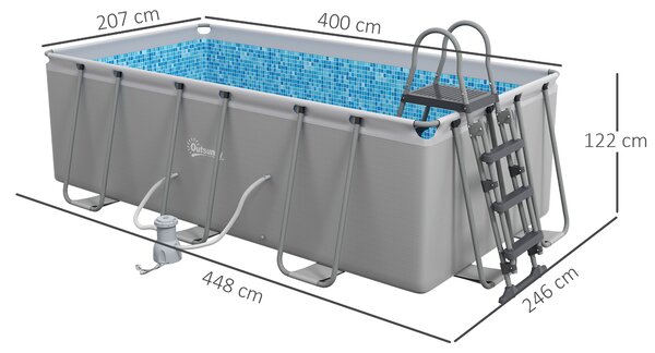 Outsunny Rectangle Steel Frame Swimming Pool with Ladder and Pump - Grey