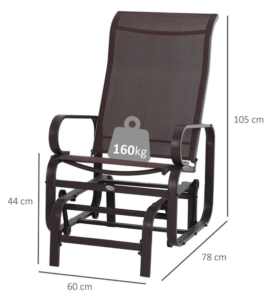 Outsunny Outdoor Gliding Rocking Chair with Sturdy Metal Frame Garden Comfortable Swing Chair for Patio, Backyard and Poolside, Brown