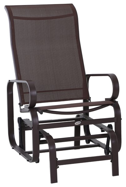 Outsunny Outdoor Gliding Rocking Chair with Sturdy Metal Frame Garden Comfortable Swing Chair for Patio, Backyard and Poolside, Brown