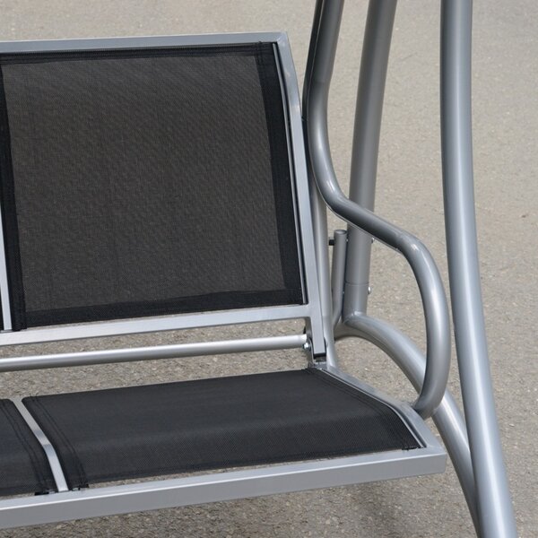 Outsunny 3 Seater Bench Steel Outdoor Patio Porch Swing Chair with Adjustable Canopy - Black Aosom UK