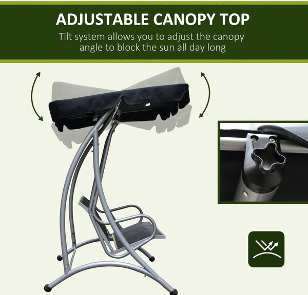 Outsunny 3 Seater Bench Steel Outdoor Patio Porch Swing Chair with Adjustable Canopy - Black Aosom UK