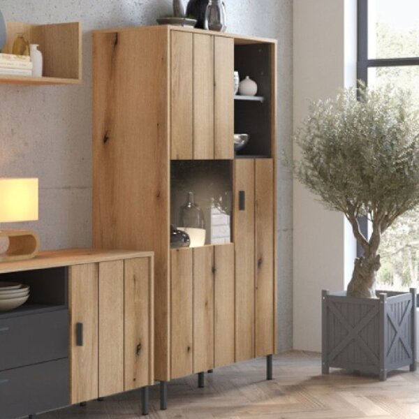 Arthur Wooden Display Cabinet With 3 Doors In Grey Oak