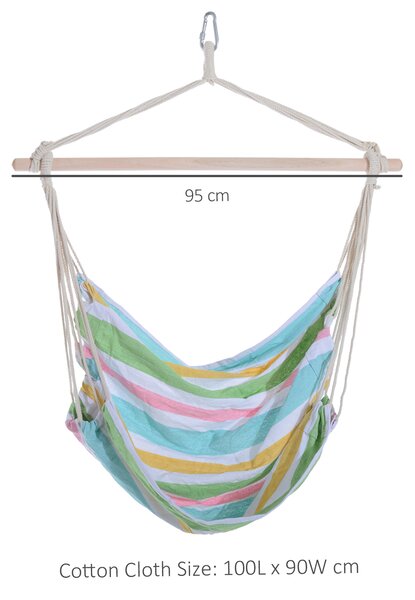 Outsunny Outdoor Hammock Hanging Rope Chair Garden Yard Patio Swing Seat Wooden w/High Quality Cotton Cloth and Ropes (Green)
