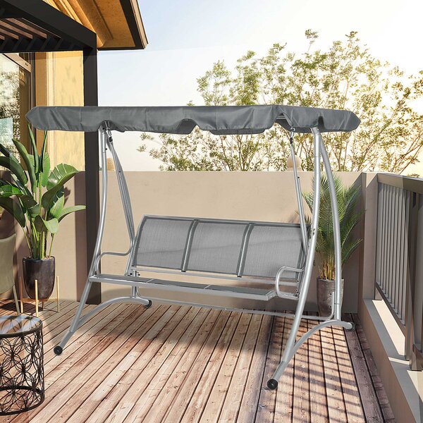 Outsunny 3 Seater Bench Steel Outdoor Patio Porch Swing Chair with Adjustable Canopy - Dark Grey Aosom UK