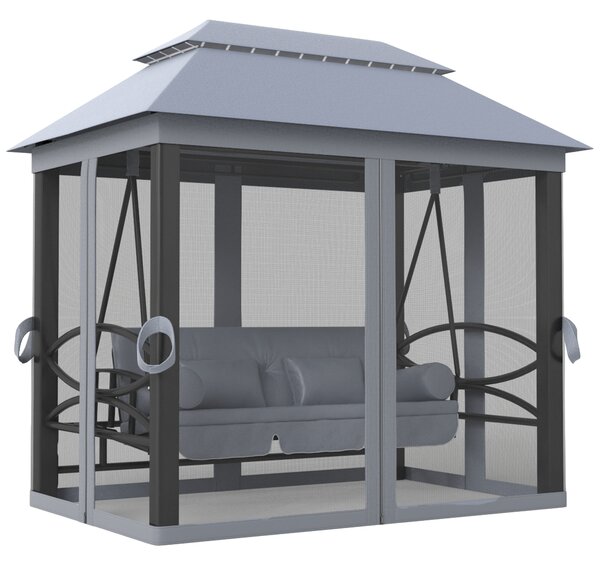 Outsunny 3 Seater Swing Chair Hammock Gazebo Lounger Cushioned Seat Waterproof Grey