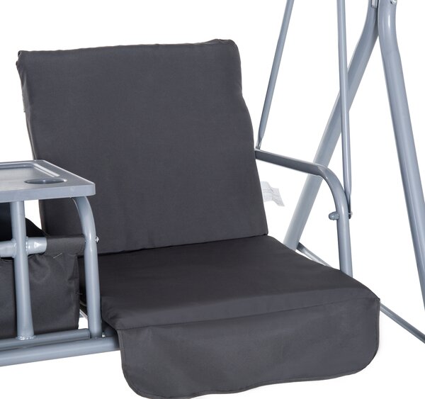 Outsunny Steel Frame 2-Seater Swing Chair w/ Table Grey