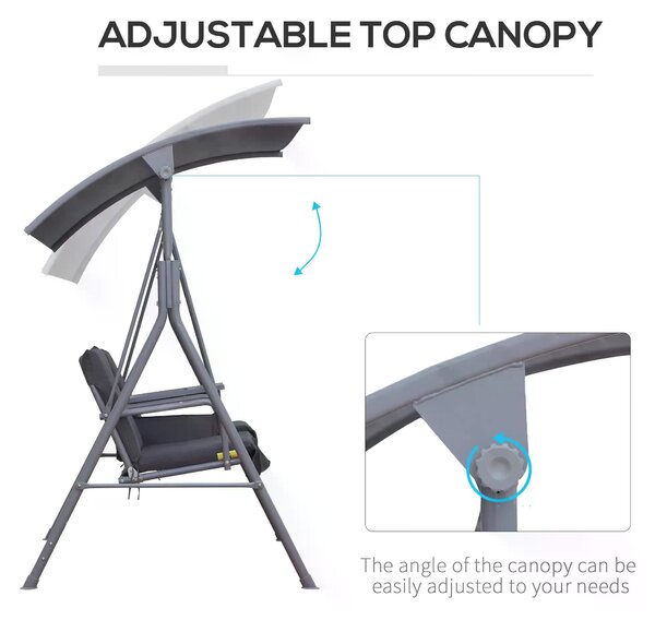 Outsunny Steel Frame 2-Seater Swing Chair w/ Table Grey