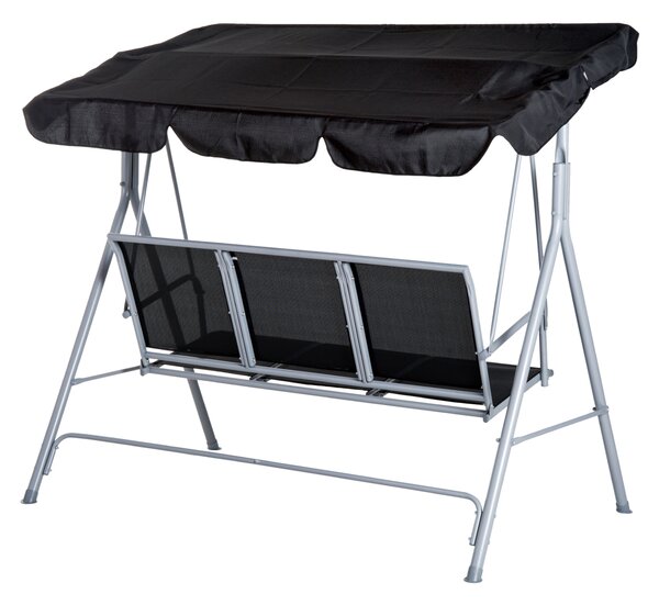 Outsunny Patio Swing Chair 3-Seater Garden Hammock Bench with Rocking Shelter Shade, Metal Frame, Black