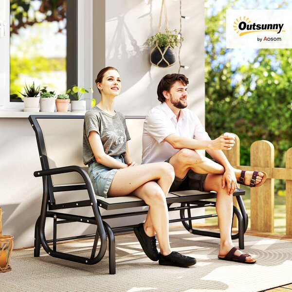 Outsunny Gliding Patio Loveseat: Double Swing Bench for Alfresco Seating, Powder-Coated Steel Frame, Beige Aosom UK