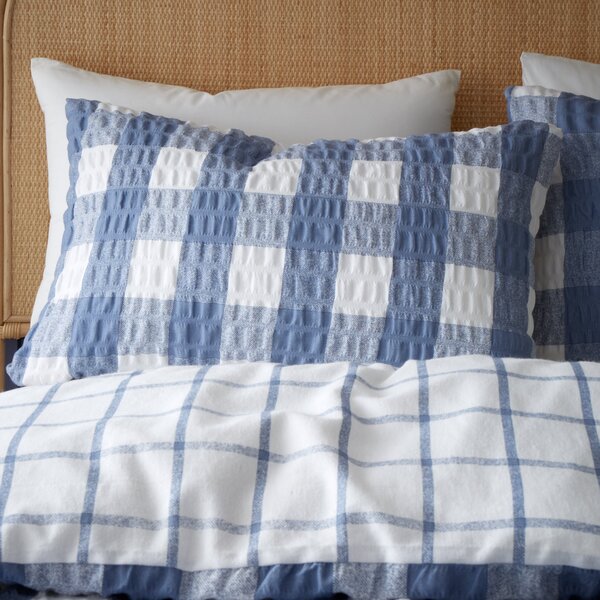 Catherine Lansfield Blue Gingham Seersucker Duvet Cover and Pillowcase Set