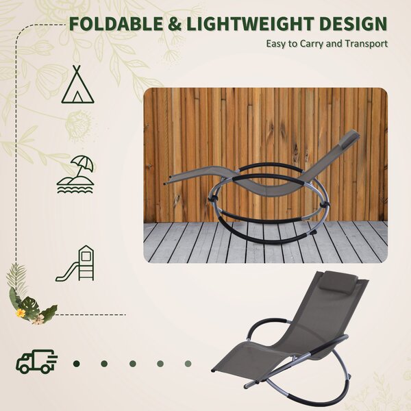 Outsunny Orbital Lounger, Zero Gravity Patio Chaise, Foldable Rocking Chair with Pillow, Grey