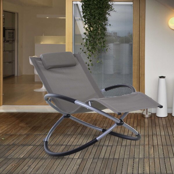 Outsunny Orbital Lounger, Zero Gravity Patio Chaise, Foldable Rocking Chair with Pillow, Grey
