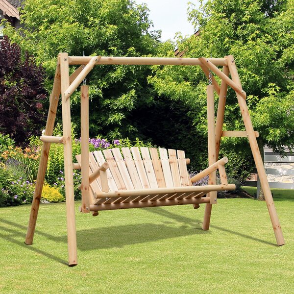 Outsunny Outdoor 2 Seater Larch Wood Wooden Garden Porch Swing Chair Hammock Bench Lounger