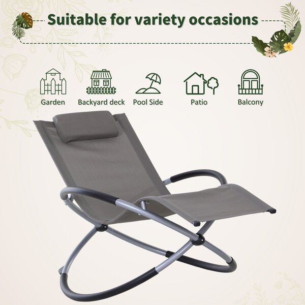 Outsunny Orbital Lounger, Zero Gravity Patio Chaise, Foldable Rocking Chair with Pillow, Grey