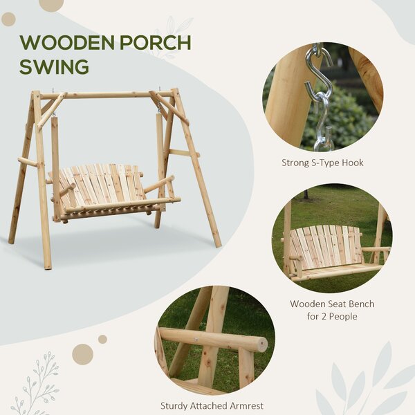 Outsunny Outdoor 2 Seater Larch Wood Wooden Garden Porch Swing Chair Hammock Bench Lounger
