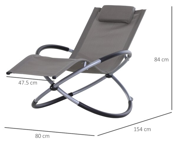 Outsunny Orbital Lounger, Zero Gravity Patio Chaise, Foldable Rocking Chair with Pillow, Grey