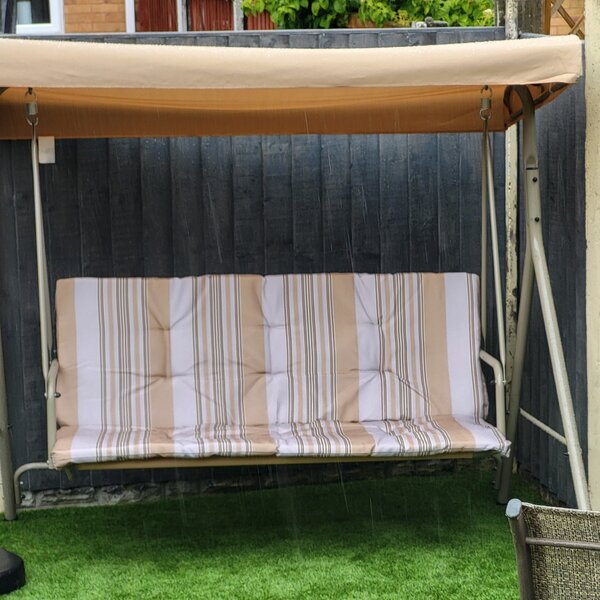 Outsunny 3 Seater Garden Swing Chair, Patio Rocking Bench with Tilting Canopy, Removable Cushion and Steel Frame, Light Brown