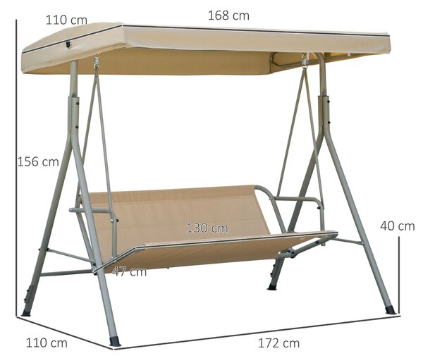 Outsunny 3 Seater Garden Swing Chair, Patio Rocking Bench with Tilting Canopy, Removable Cushion and Steel Frame, Light Brown