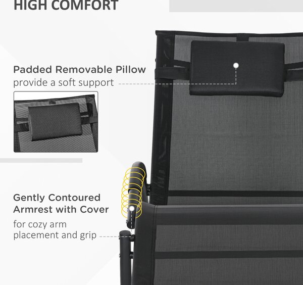 Outsunny Patio Texteline Rocking Lounge Chair Zero Gravity Rocker Outdoor Patio Garden Recliner Seat w/ Padded Pillow - Black Aosom UK
