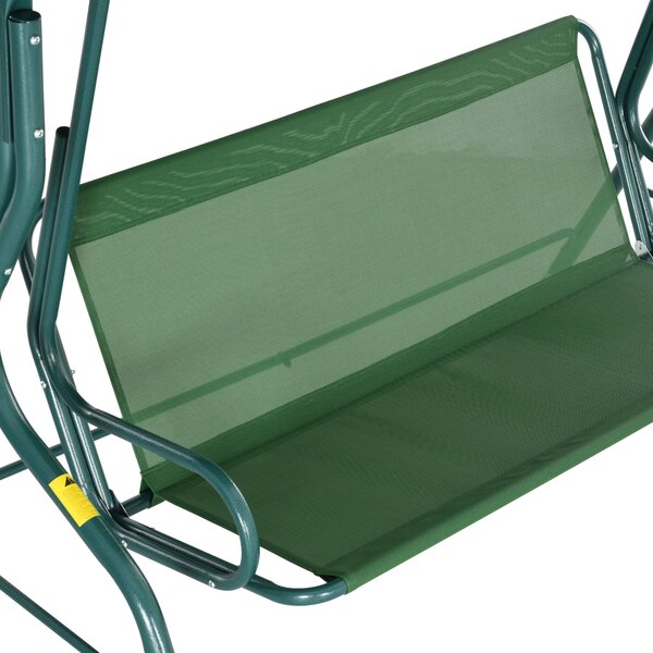 Outsunny Waterproof 3 Seater Garden Swing Seat Chair Outdoor Bench with Adjustable Canopy and Metal Frame, Green Stripes Aosom UK