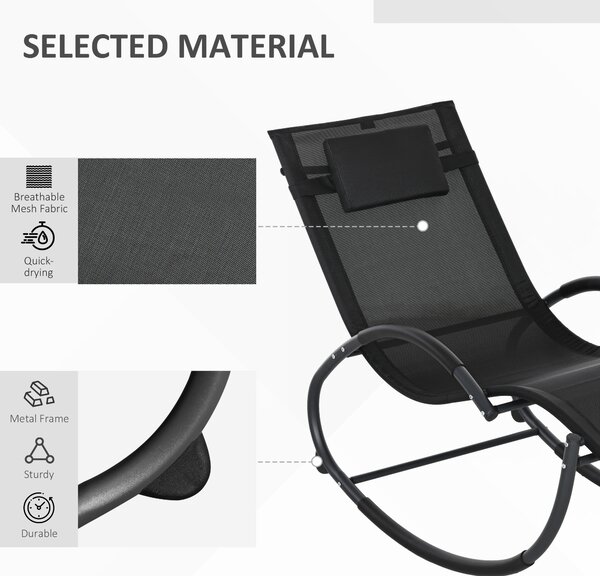Outsunny Patio Texteline Rocking Lounge Chair Zero Gravity Rocker Outdoor Patio Garden Recliner Seat w/ Padded Pillow - Black Aosom UK