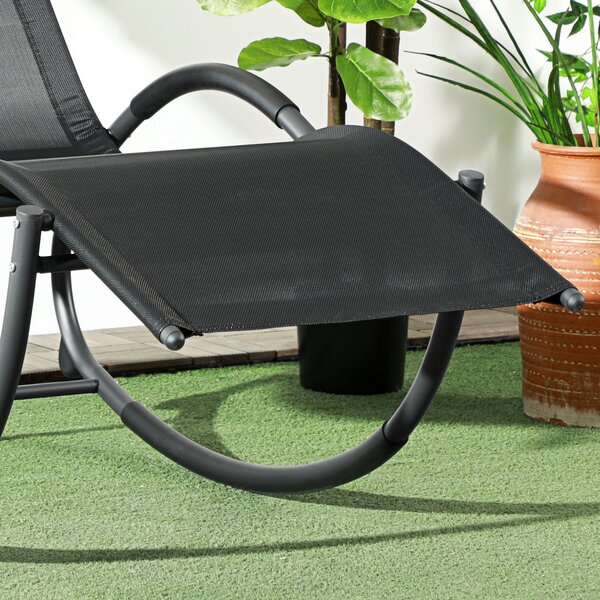 Outsunny Patio Texteline Rocking Lounge Chair Zero Gravity Rocker Outdoor Patio Garden Recliner Seat w/ Padded Pillow - Black Aosom UK