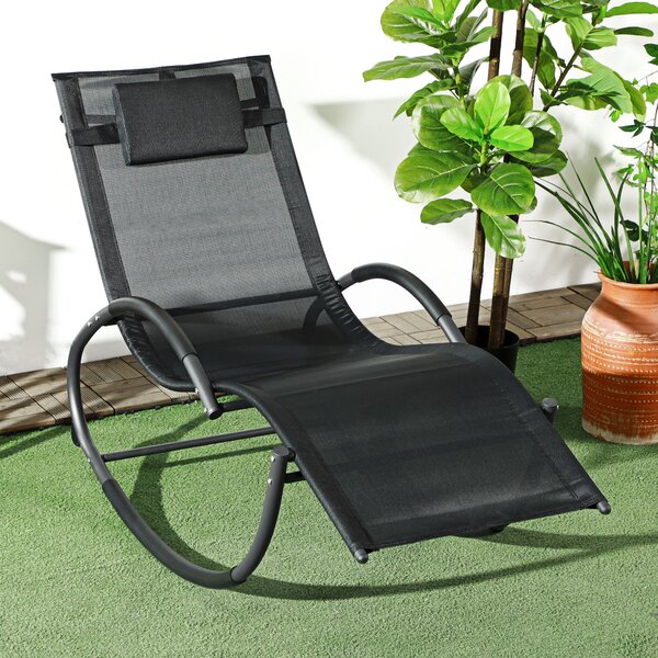 Outsunny Patio Texteline Rocking Lounge Chair Zero Gravity Rocker Outdoor Patio Garden Recliner Seat w/ Padded Pillow - Black Aosom UK