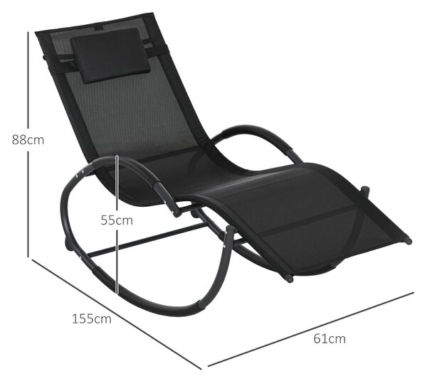 Outsunny Patio Texteline Rocking Lounge Chair Zero Gravity Rocker Outdoor Patio Garden Recliner Seat w/ Padded Pillow - Black Aosom UK
