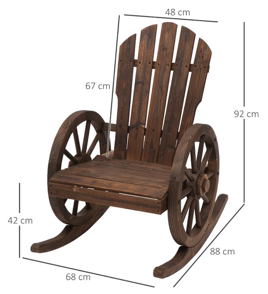 Outsunny Wooden Adirondack Rocking Chair Reclining Armchair Outdoor Garden Furniture Patio Porch Rocker - Carbonized Wood Colour Aosom UK
