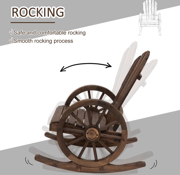 Outsunny Wooden Adirondack Rocking Chair Reclining Armchair Outdoor Garden Furniture Patio Porch Rocker - Carbonized Wood Colour Aosom UK