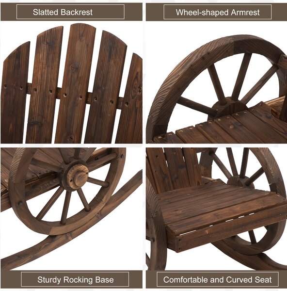 Outsunny Wooden Adirondack Rocking Chair Reclining Armchair Outdoor Garden Furniture Patio Porch Rocker - Carbonized Wood Colour Aosom UK