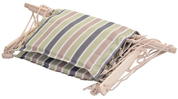 Outsunny Hanging Hammock Chair, Outdoor Garden Rope Swing with Wooden Arms, Wide Safe Seat, Stylish Multicoloured Stripes Aosom UK