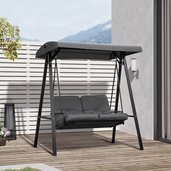 Outsunny 2 Seater Garden Swing Chair Outdoor Hammock Bench with Steel Frame Adjustable Tilting Canopy for Patio, Grey