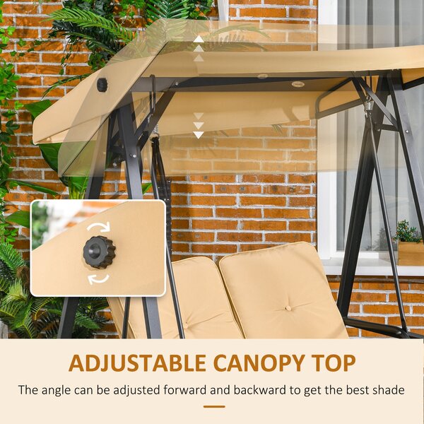 Outsunny Two-Seater Garden Swing Bench, with Adjustable Canopy - Beige Aosom UK