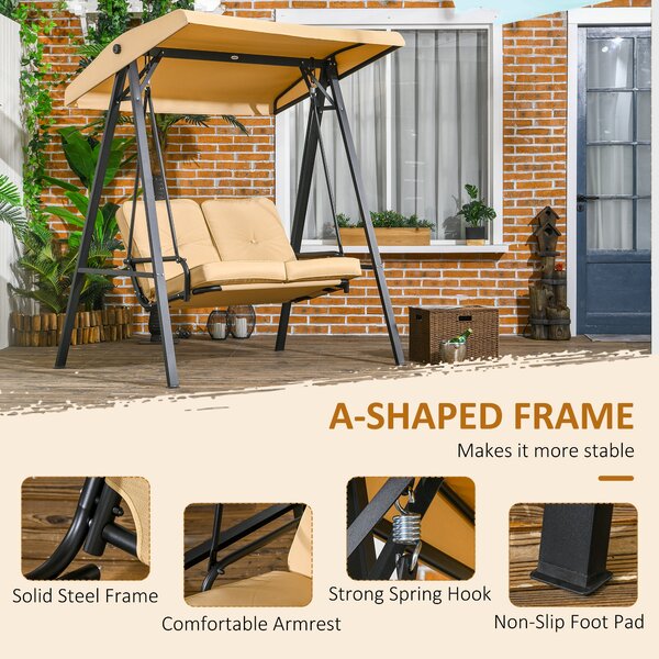 Outsunny Two-Seater Garden Swing Bench, with Adjustable Canopy - Beige Aosom UK