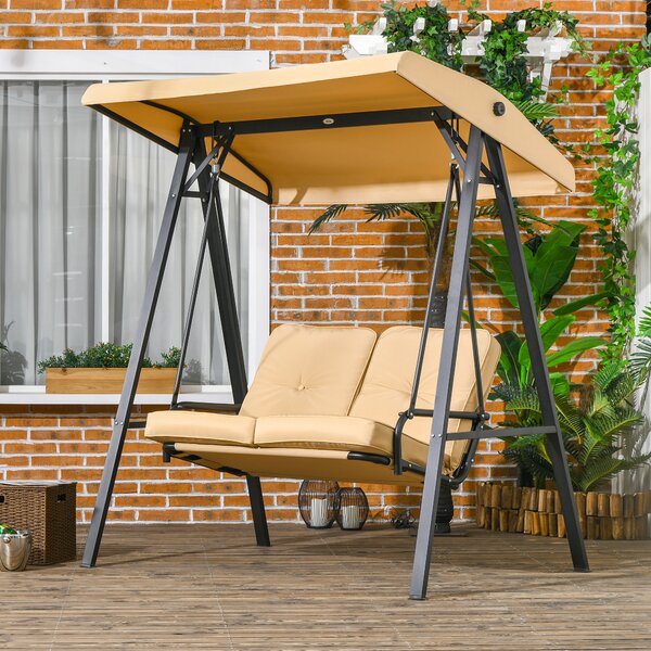 Outsunny Two-Seater Garden Swing Bench, with Adjustable Canopy - Beige Aosom UK