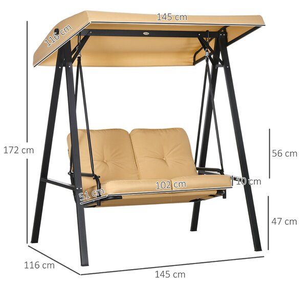 Outsunny Two-Seater Garden Swing Bench, with Adjustable Canopy - Beige Aosom UK