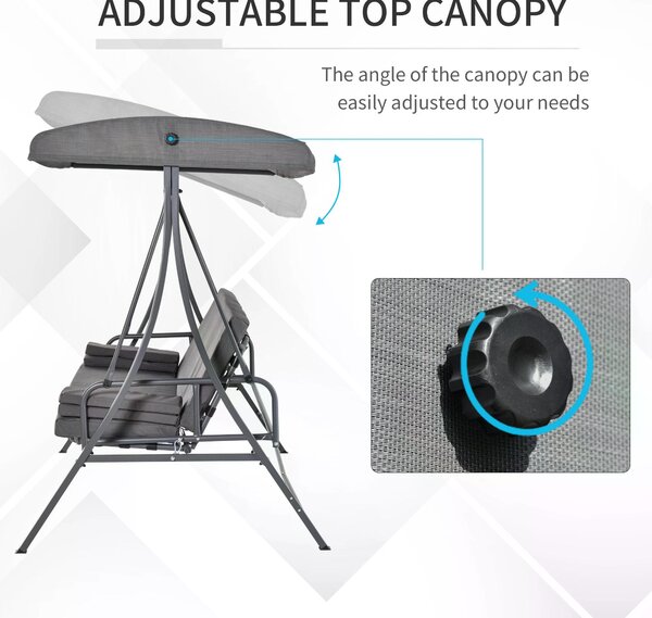 Outsunny Outdoor 2-in-1 Patio Swing Chair Lounger 3 Seater Garden Bench Hammock Bed Adjustable Canopy W/ Cushion, Pillow, Grey
