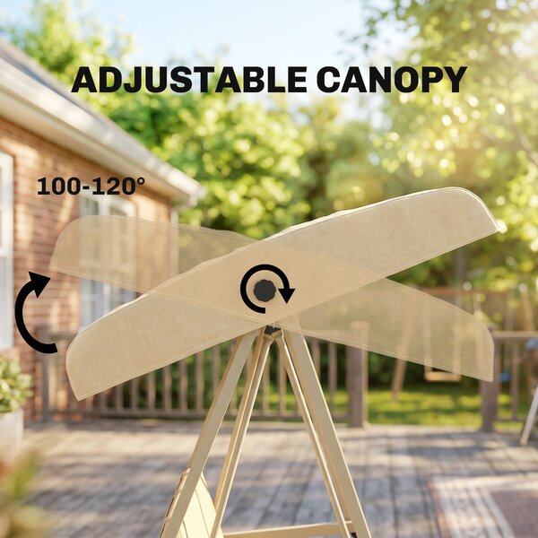 Outsunny 3 Seater Garden Swing Chair, Outdoor Hammock Bench with Adjustable Canopy, Removable Cushions and Steel Frame, Beige