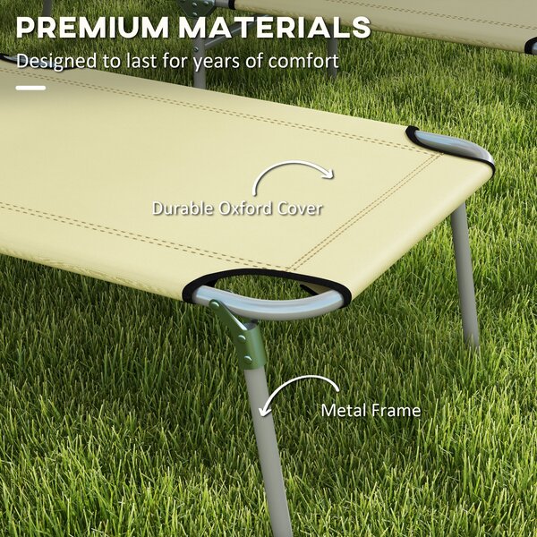 Outsunny Outdoor Foldable Sun Lounger Set of 2, 4 Level Adjustable Backrest, Reclining Chair with Angle Adjust Sun Shade Awning, Beige