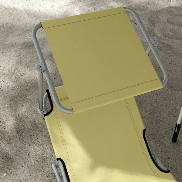 Outsunny Outdoor Foldable Sun Lounger Set of 2, 4 Level Adjustable Backrest, Reclining Chair with Angle Adjust Sun Shade Awning, Beige