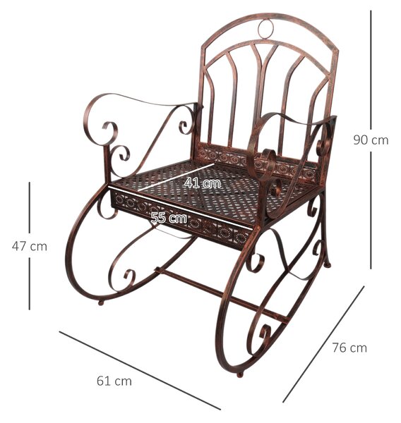 Outsunny Metal Single Chair 1 Seater Garden Outdoor Rocking Chair Vintage Style Bronze